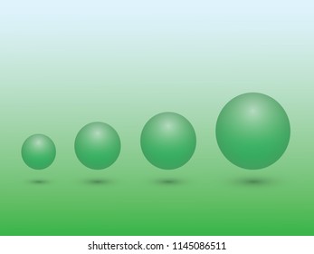 A set of green sphere from small to big size meaning growth on green background vector illustration