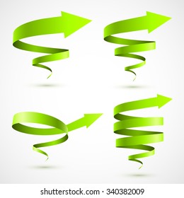 Set of green spiral arrows 3D.