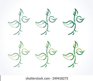 Set of green sprouts. Linear icon set