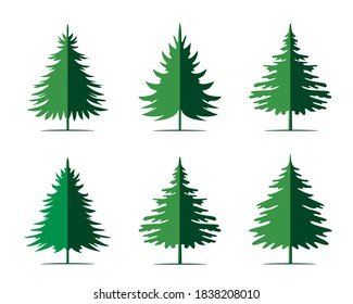 Un conjunto de Árboles Prudentes Verdes. Elementos de diseño de la temporada invernal y simplemente pictograma. Iconos vectoriales aislados de árbol de Navidad e Ilustración.