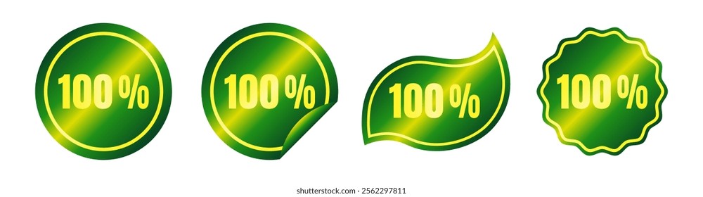 Set of green stickers with yellow inscription "100%"