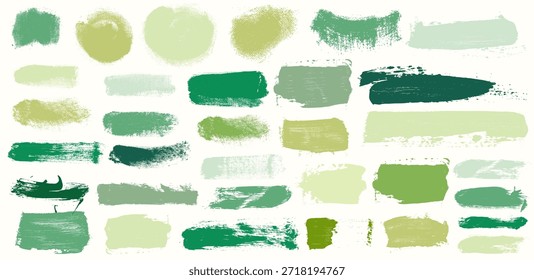 Conjunto de líneas de trazo rectas verdes con textura orgánica grunge. Subrayado dibujado a mano, resalte los Elementos para el diseño ecológico, vegano o herbal. Vector natural con pinceladas ásperas sobre blanco.