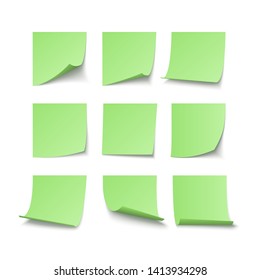 Set of green stuck stickers with space for text or message. Vector illustration isolated on white background