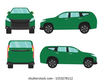 Set of green suv car view on white background,illustration vector,Side, front, back