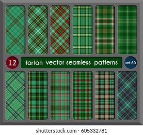 Set in Green Tartan Seamless Pattern Background. Red, Black, Green, Gold, Blue  and  White Plaid, Tartan Flannel Shirt Patterns. Trendy Tiles Vector Illustration for Wallpapers.
