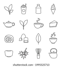 Set of green tea icons, vector illustration