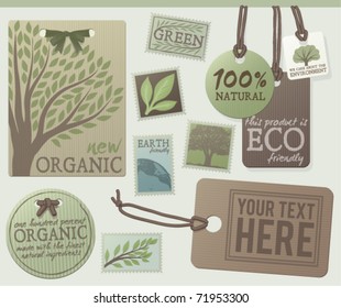 A set of green themed labels and tags. Customize with your own text. EPS 10