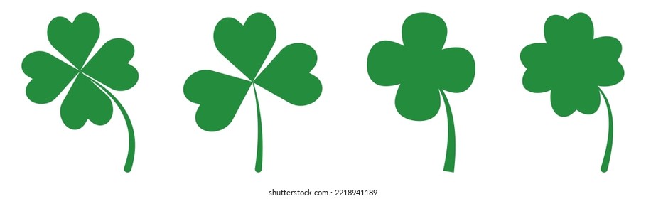 Set of green three and four leaf clovers. Vector illustration isolated on white background
