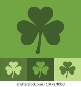 Set of green three leaf clovers, St. Patrick's day attribute - isolated vector illustration.