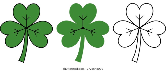 Conjunto de um verde Três Folhas Trevo Ilustração em um fundo transparente, Shamrocks para o dia de São Patrício