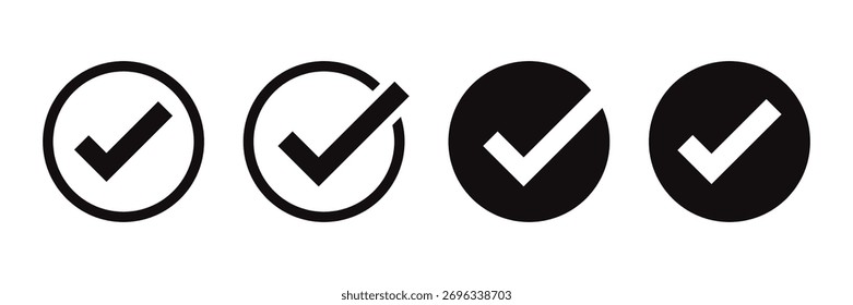 Conjunto de iconos de garrapata verde. Conjunto de símbolos de Vector, colección de marcas de verificación aislada sobre fondo blanco. Icono marcado o signo de elección correcta. Marca de verificación o pictograma de Casilla de verificación.