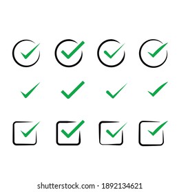 Set of green ticks, certified symbol, trust and guaranteed icons 