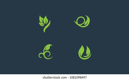 Set of Green Tree and Leaves Logo Template vector illustration design