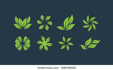 Set of Green Tree and Leaves Logo Template vector illustration design