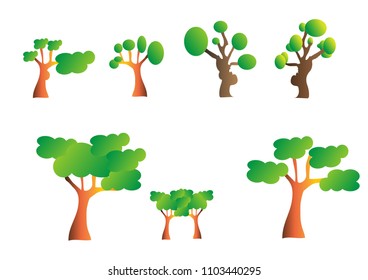 Set of Green tree On a white background