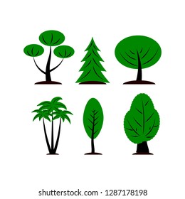 Set of green tree on white, nature concept, vector illustration. Nature and ecology, outdoor sign. Element for logo