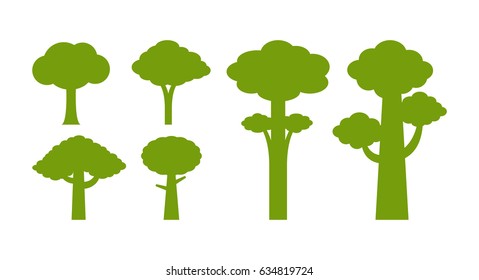 Set of green tree on white background, vector