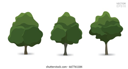Set of green tree on white background. Vector natural symbol for landscape design.