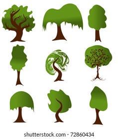 Set of green tree silhouettes for ecology design. Vector version also available