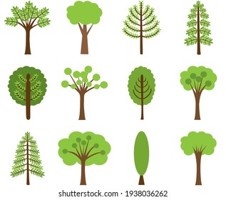 Set Of Green Tree Vector Illustration