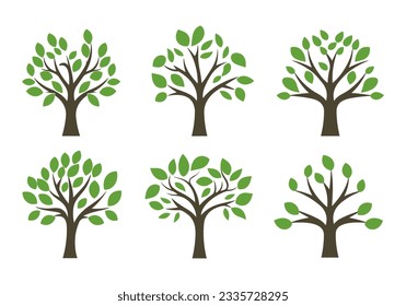Conjunto de ilustraciones vectoriales de árbol verde para logotipo o icono aislado en fondo blanco