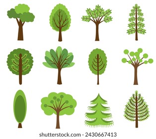 Conjunto de ilustración vectorial de árbol verde