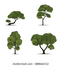 Set of green tree vector isolated on white background.