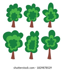 Set of green trees for design environment doodle cartoon style, isolate on white. Vector illustration clipart environment tree foliage plastic shape