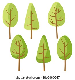 Set of green trees for a forest or Park. Landscape for the background. Natural environment. Flat cartoon illustration