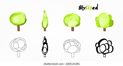 Set of green trees illustration