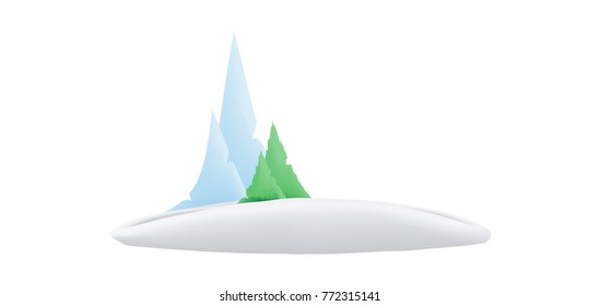 Set of green trees and mountains in the snow in a gradient for christmas and new year. Vector elements isolated on white background