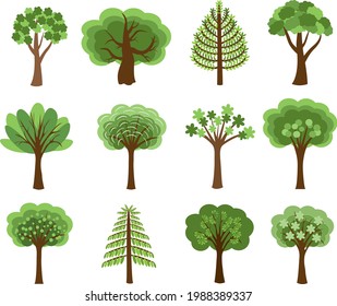 Set of green trees. Vector illustration.