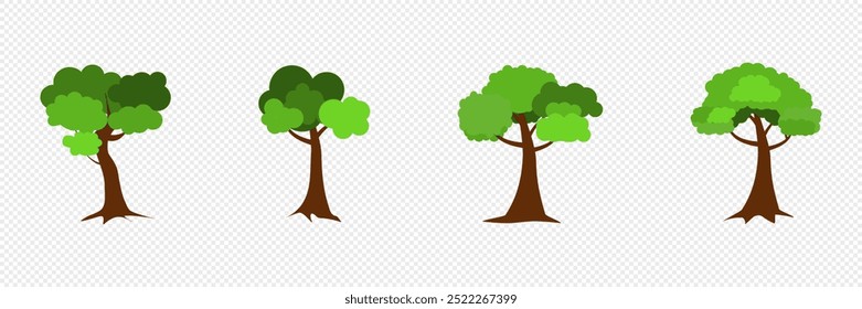 Set green trees. Vector illustration.