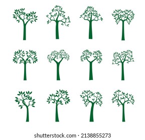 Set green Trees. Vector outline Illustration.