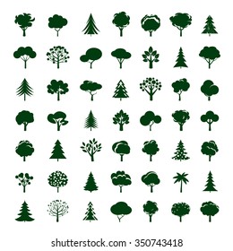 Set of Green Trees. Vector symbol and icon.