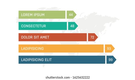 Set of green, turquoise, red, orange and blue elements for infographic with world map presentation slides