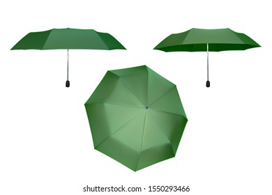 Set of green umbrellas. Vector illustration. Protection from rain.