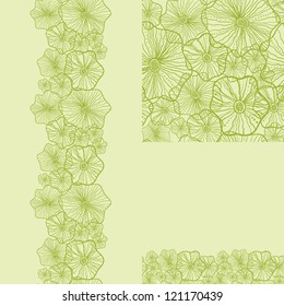 Set of green underwater plants seamless pattern and borders backgrounds