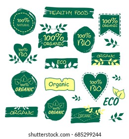 Set of green vector eco signs and logos