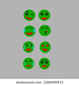 Set of green vector emotions faces. Set of emoticons. Vector faces with different emotions