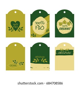 Set of green vector environmental labels. 100% natural