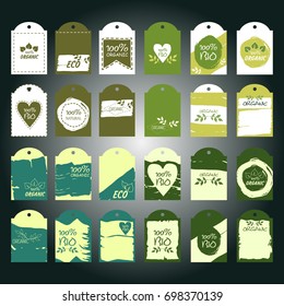 Set of green vector environmental labels. 100% natural