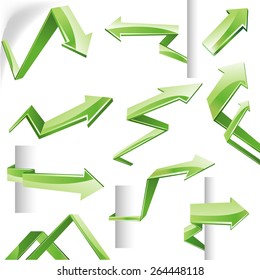 Set of green vector glass arrows. Vector illustration
