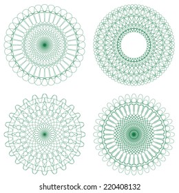 Set of Green Vector Guilloche Rosettes Certificate or Diplomas, Decorative Elements