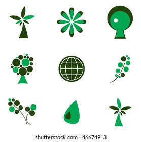 Set of green vector icons - eco conception