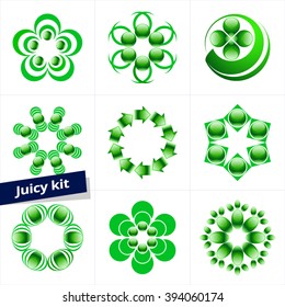 Set of green vector logotype for Business, Beauty, Cosmetic, Ecology, Pharmacy and Medicine activity