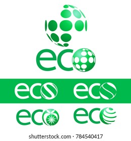 Set of green vector logotype for Ecology and Medicine activity