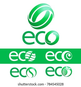 Set of green vector logotype for Ecology and Medicine activity. Eco Logo Design.