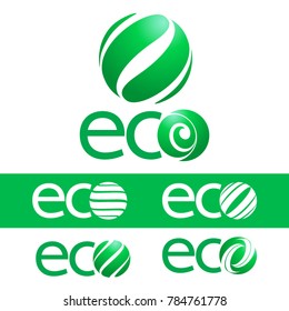 Set of green vector logotype for Ecology and Medicine activity. Eco Logo Design.