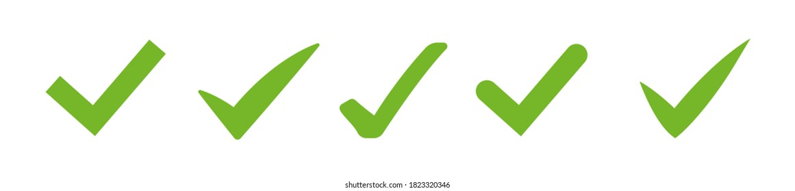 Set of green vector marks. Check or tick icon isolated on a white background. Vector illustration.